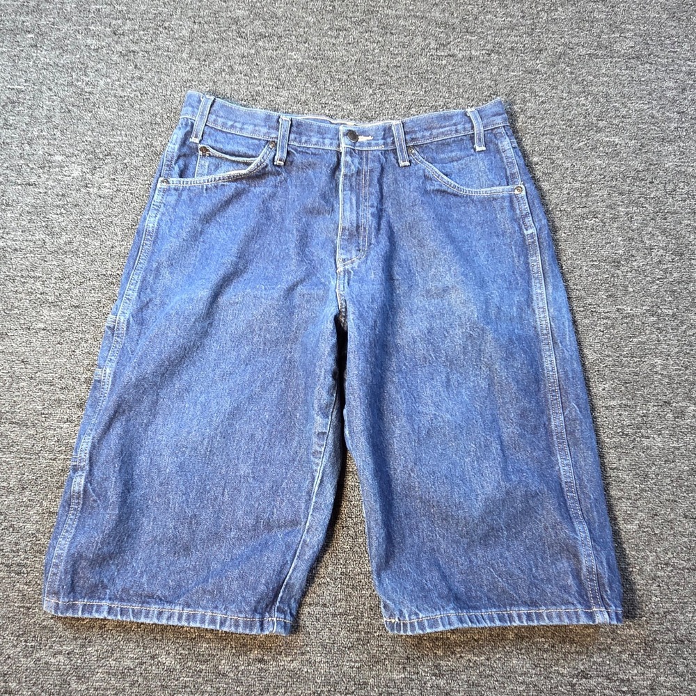 Dickies Carpenter Shorts Mens 34 Blue Denim Utility Workwear Skater Loose Fit
